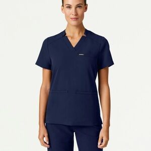 Jaanuu Helia Slim Notched V-Neck Scrub Top Midnight Navy Large